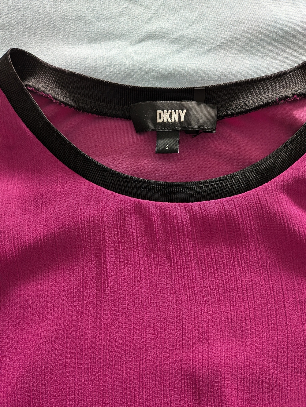 DKNY Fuchsia Crewneck Blouse with Black Trim